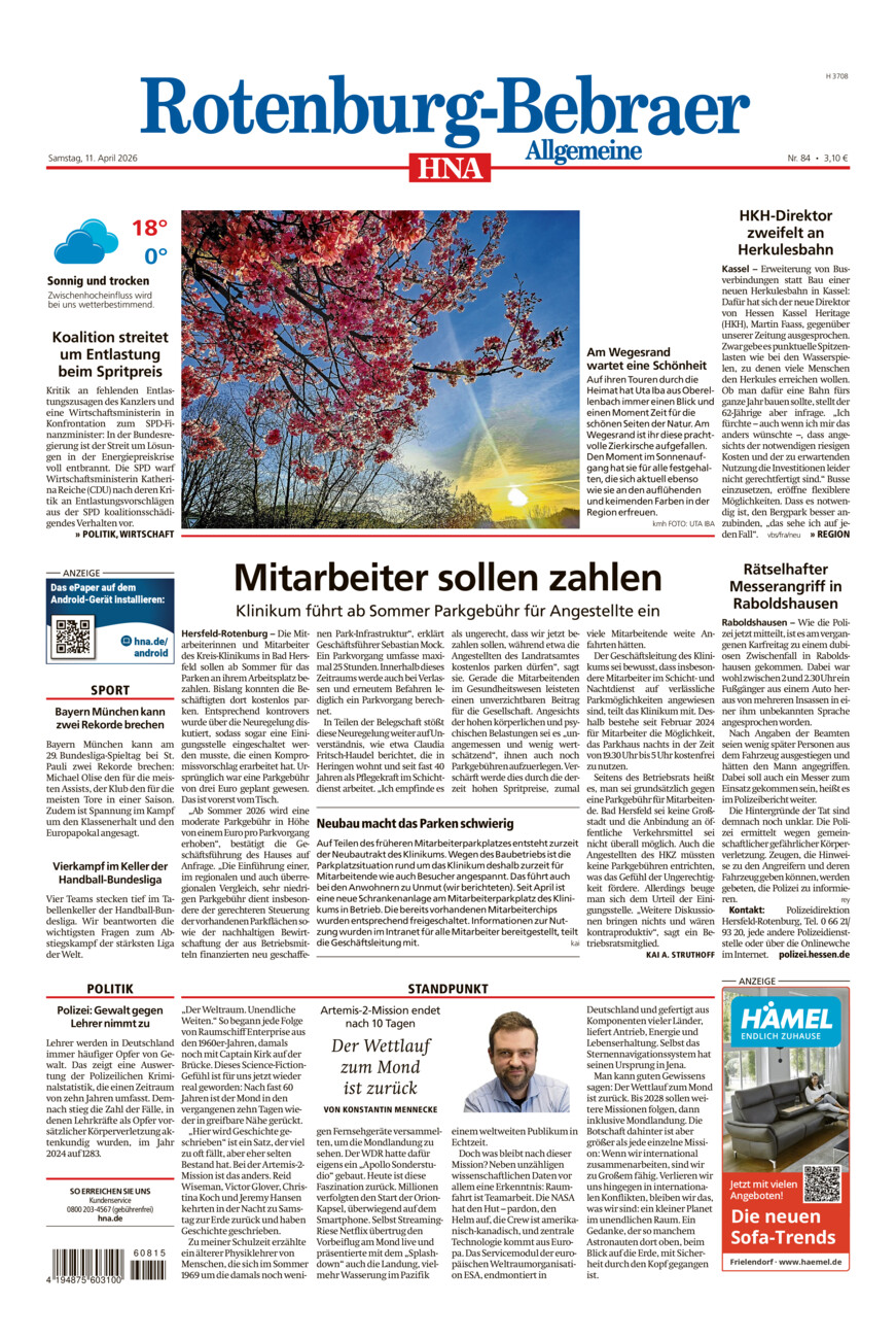 Rotenburg-Bebraer Allgemeine vom Samstag, 11.04.2026