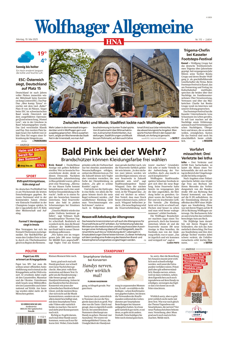 Wolfhager Allgemeine vom Montag, 19.05.2025