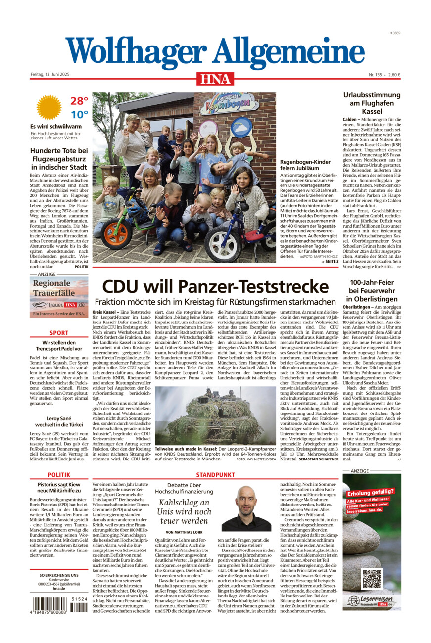 Wolfhager Allgemeine vom Freitag, 13.06.2025