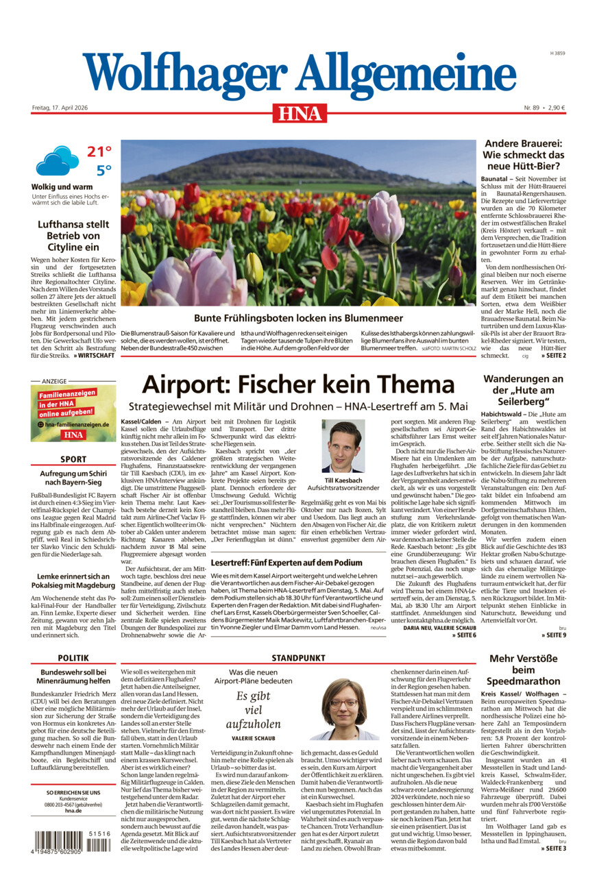 Wolfhager Allgemeine vom Freitag, 17.04.2026