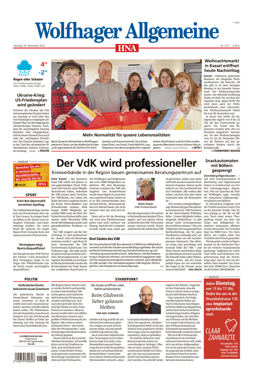Wolfhager Allgemeine vom Montag, 24.11.2025