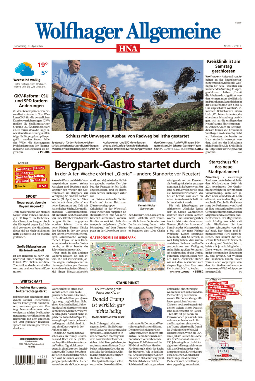 Wolfhager Allgemeine vom Donnerstag, 16.04.2026