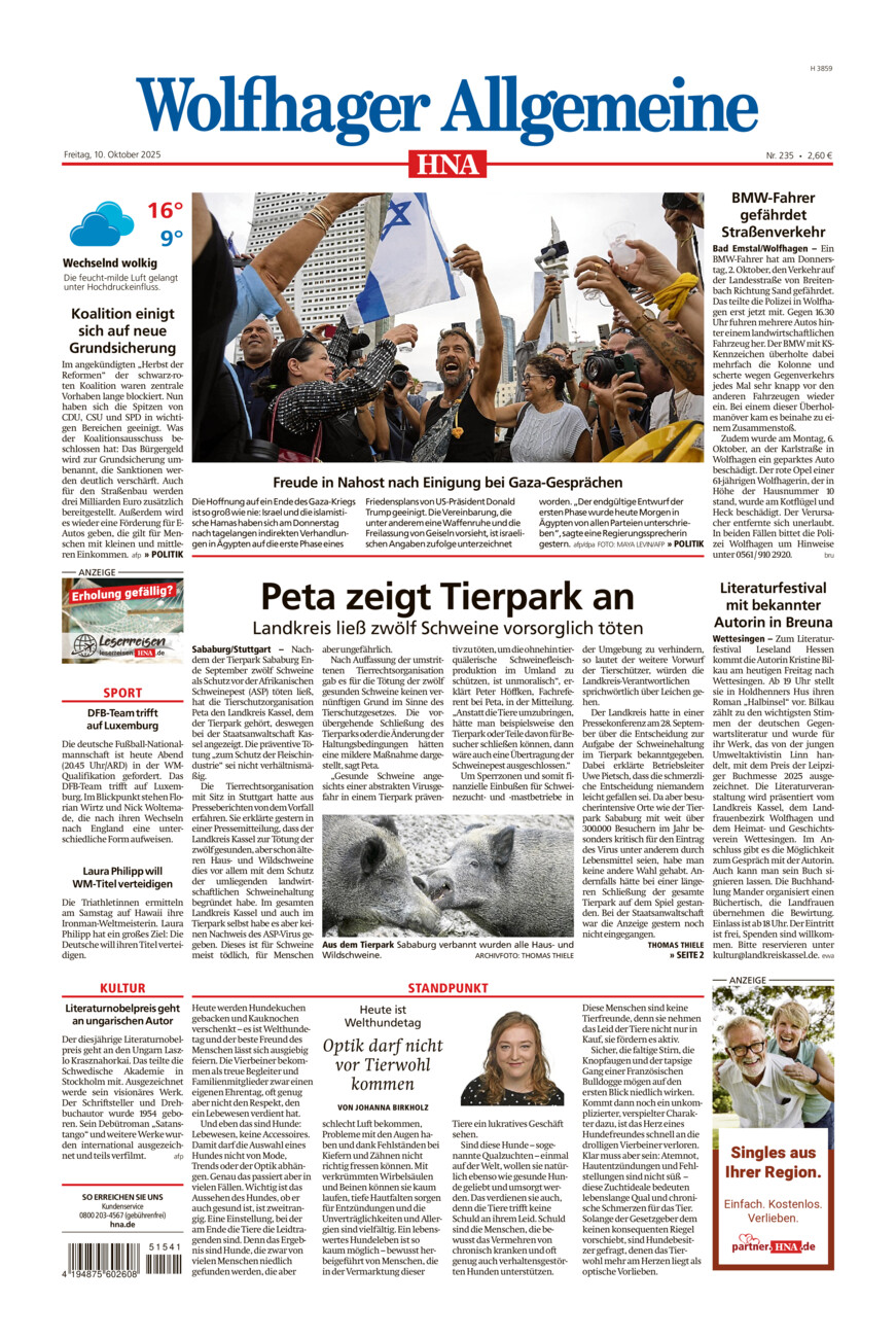 Wolfhager Allgemeine vom Freitag, 10.10.2025