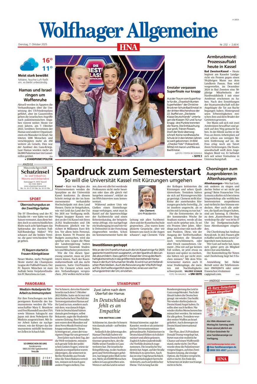 Wolfhager Allgemeine vom Dienstag, 07.10.2025