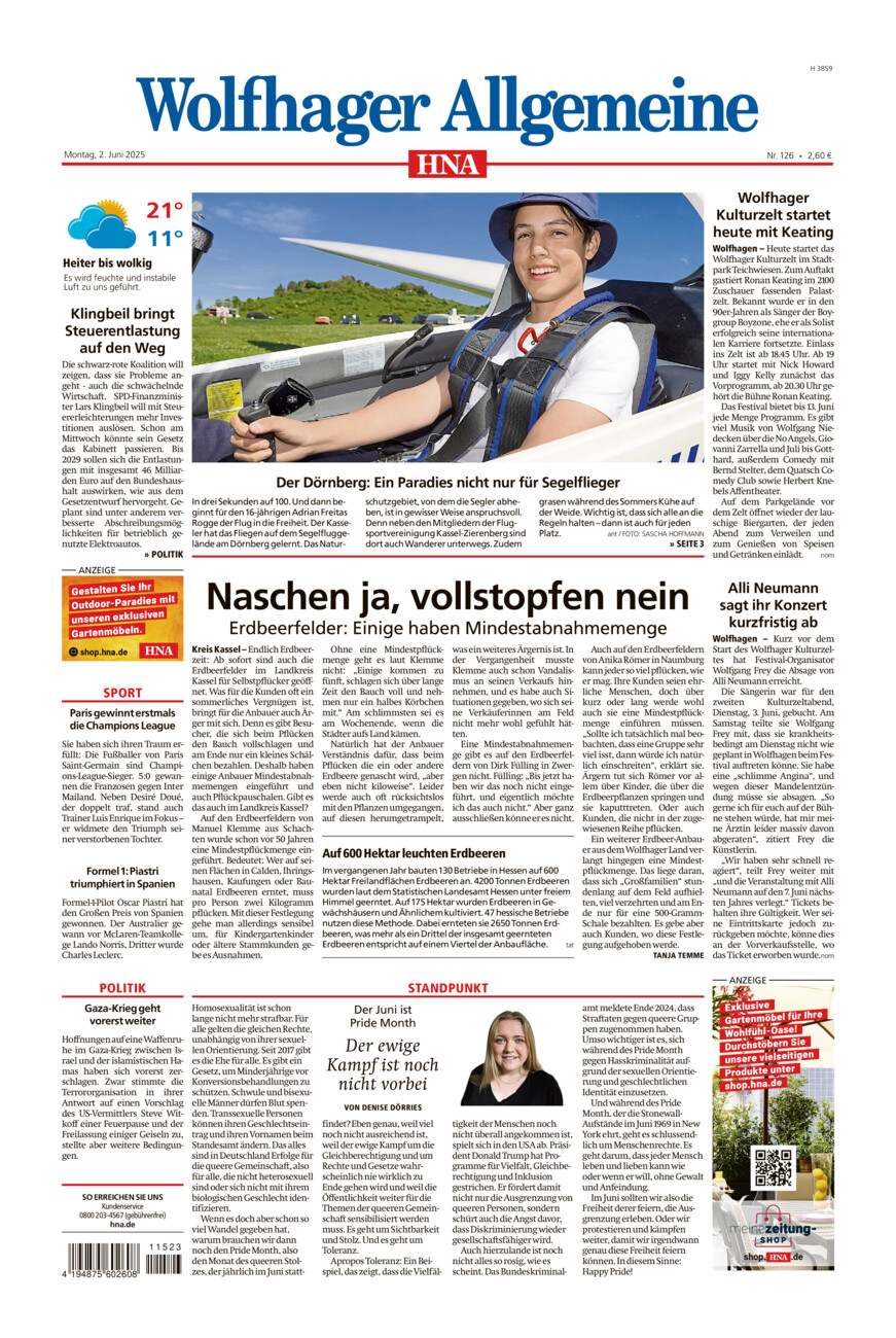 Wolfhager Allgemeine vom Montag, 02.06.2025