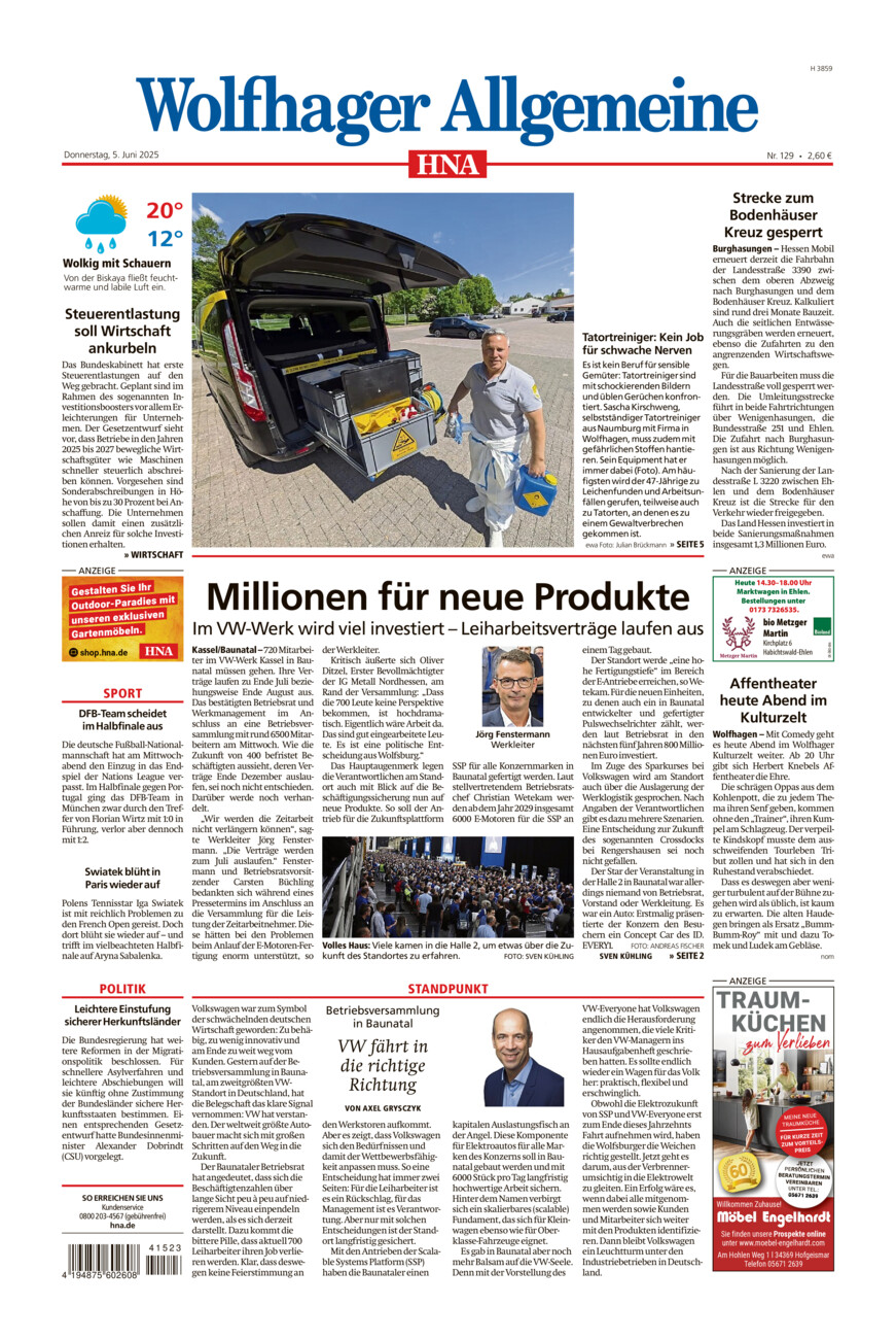 Wolfhager Allgemeine vom Donnerstag, 05.06.2025
