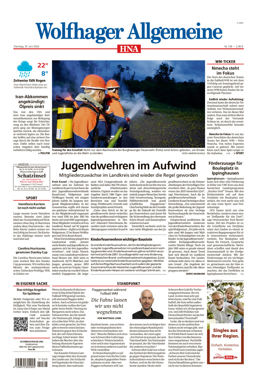 Wolfhager Allgemeine vom Dienstag, 16.06.2026