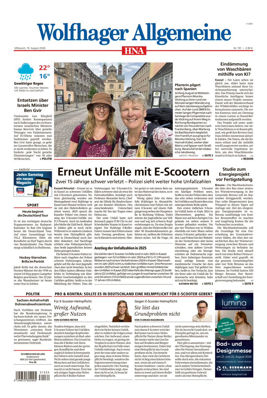 Wolfhager Allgemeine vom Mittwoch, 19.08.2026