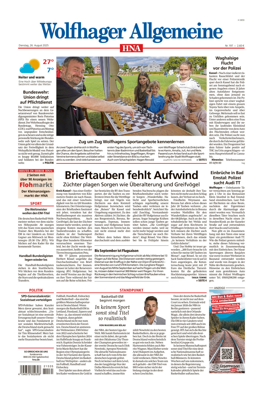Wolfhager Allgemeine vom Dienstag, 26.08.2025