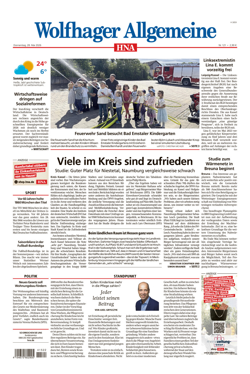 Wolfhager Allgemeine vom Donnerstag, 28.05.2026