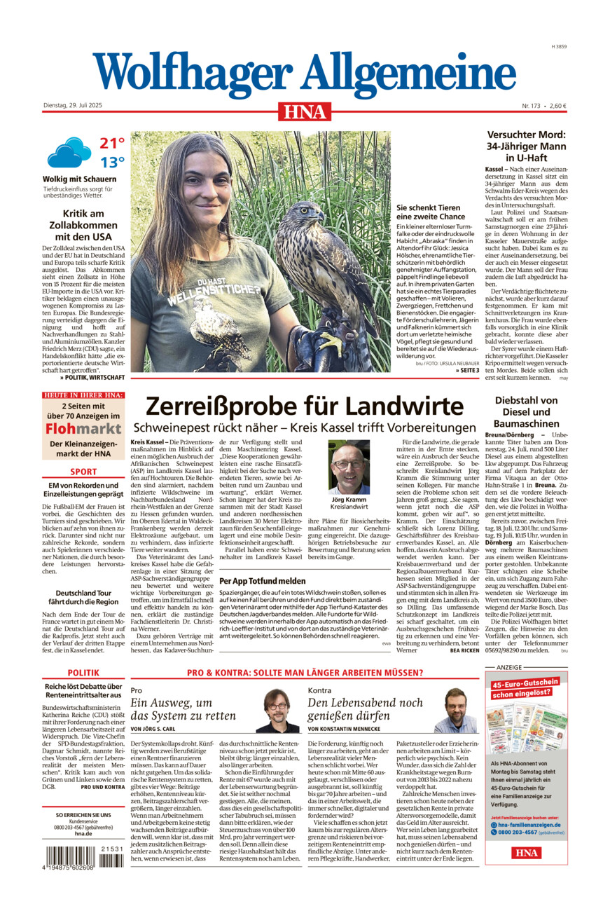Wolfhager Allgemeine vom Dienstag, 29.07.2025