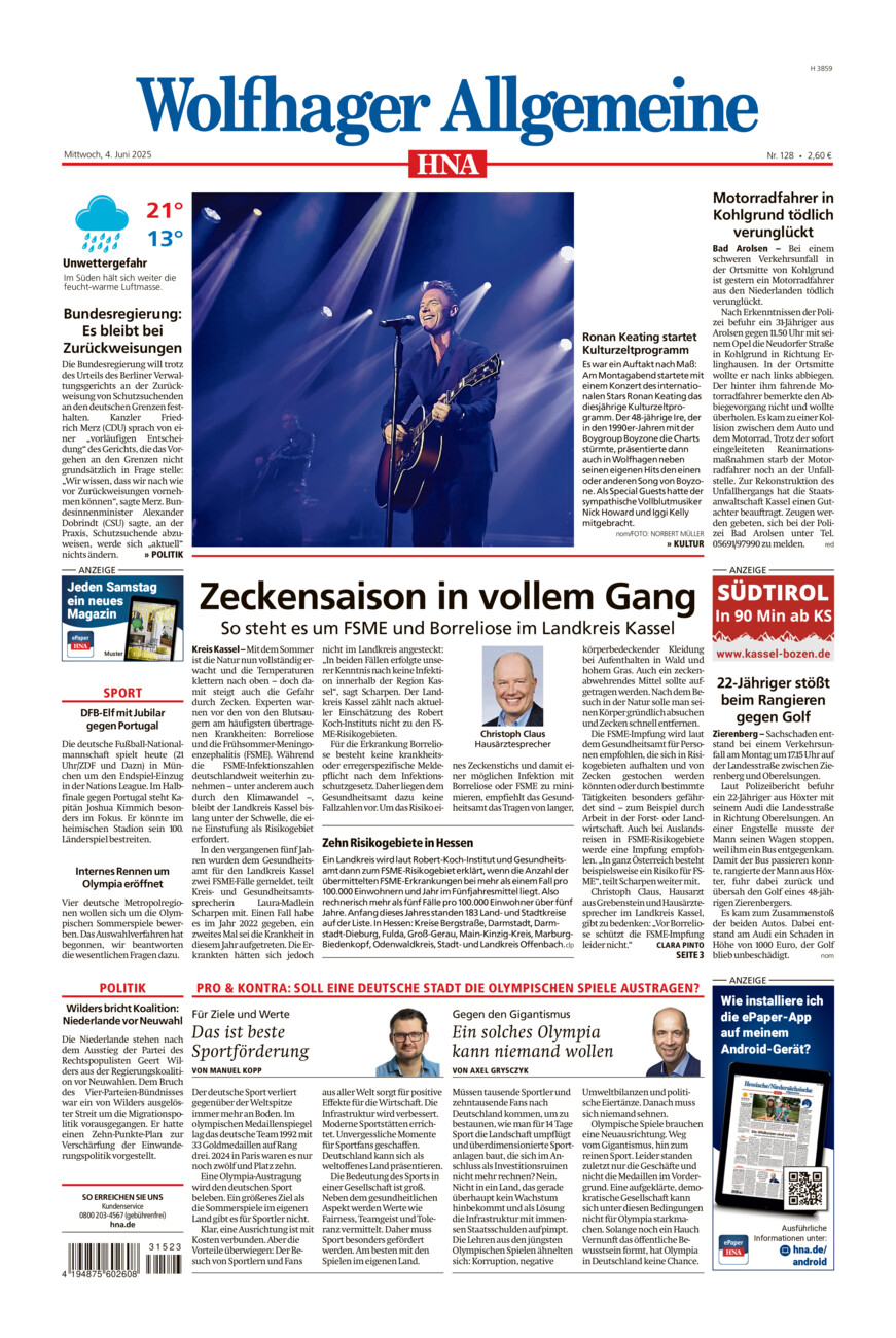 Wolfhager Allgemeine vom Mittwoch, 04.06.2025