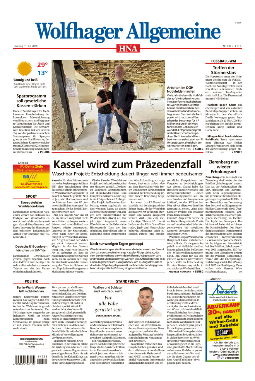 Wolfhager Allgemeine vom Samstag, 11.07.2026