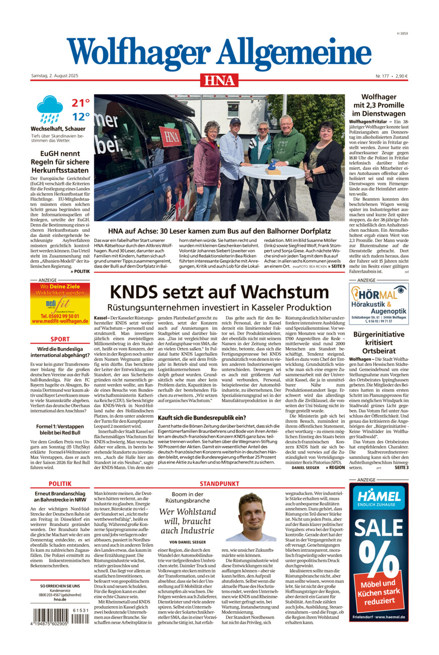 Wolfhager Allgemeine vom Samstag, 02.08.2025