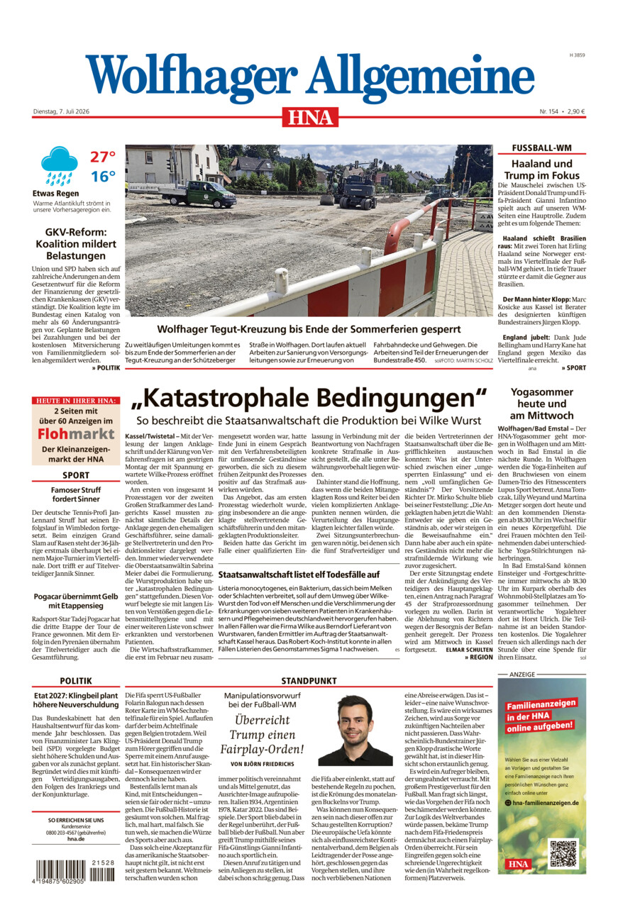 Wolfhager Allgemeine vom Dienstag, 07.07.2026