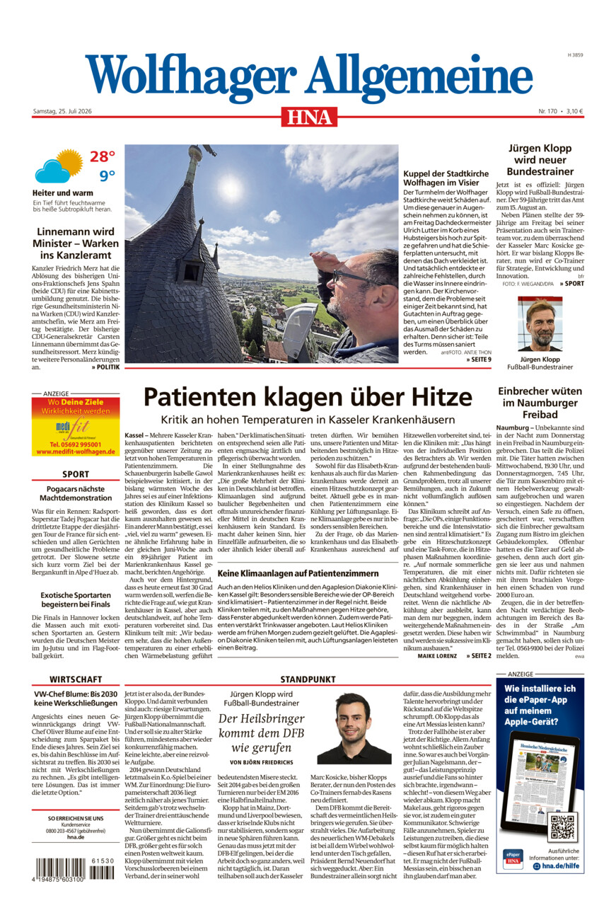 Wolfhager Allgemeine vom Samstag, 25.07.2026