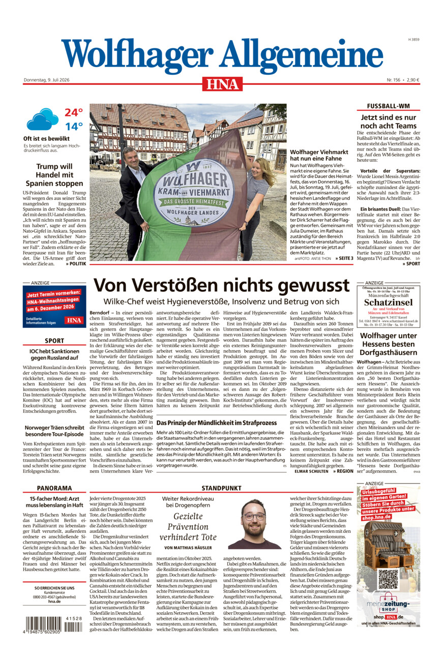 Wolfhager Allgemeine vom Donnerstag, 09.07.2026