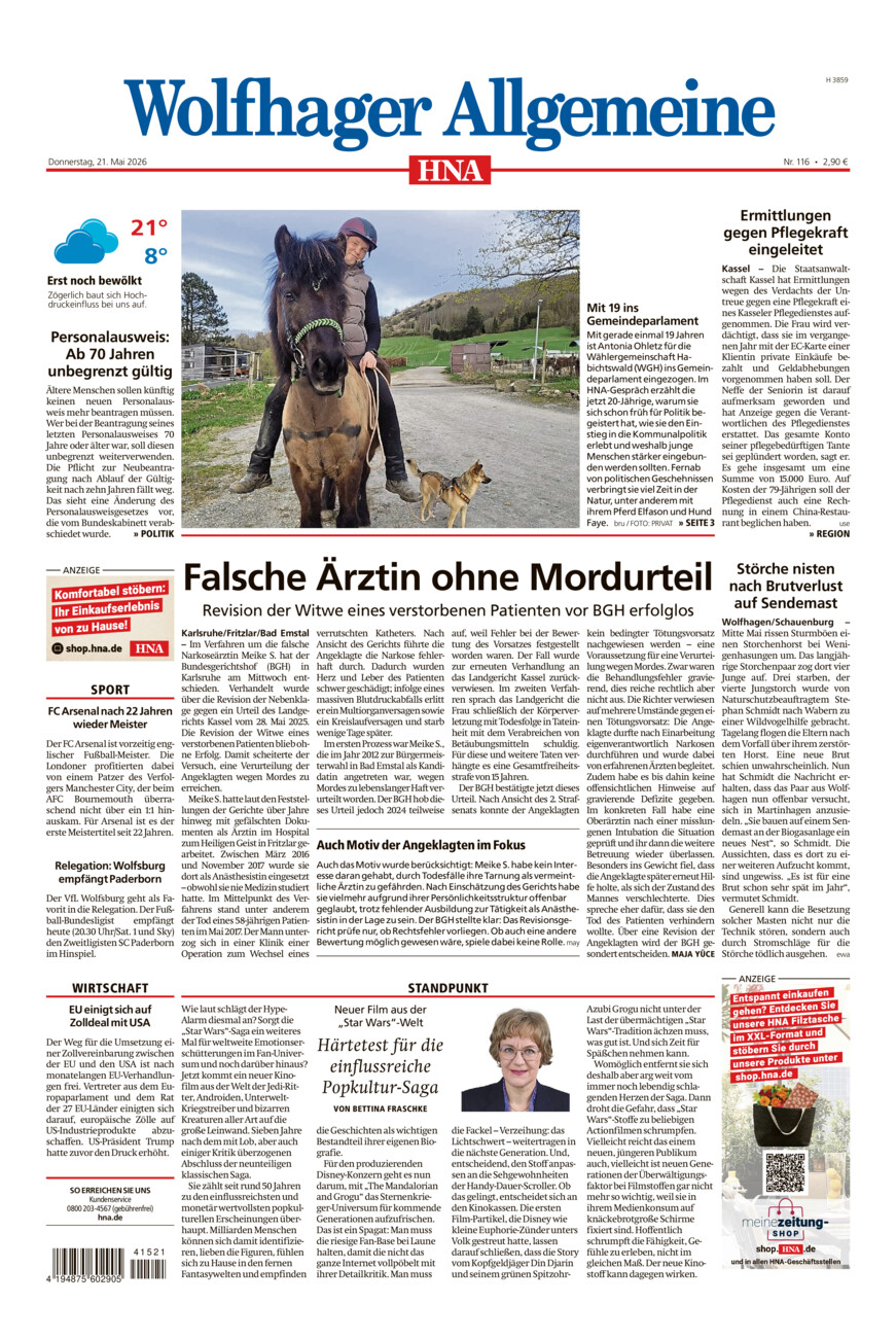 Wolfhager Allgemeine vom Donnerstag, 21.05.2026
