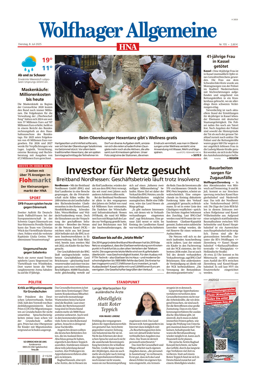 Wolfhager Allgemeine vom Dienstag, 08.07.2025