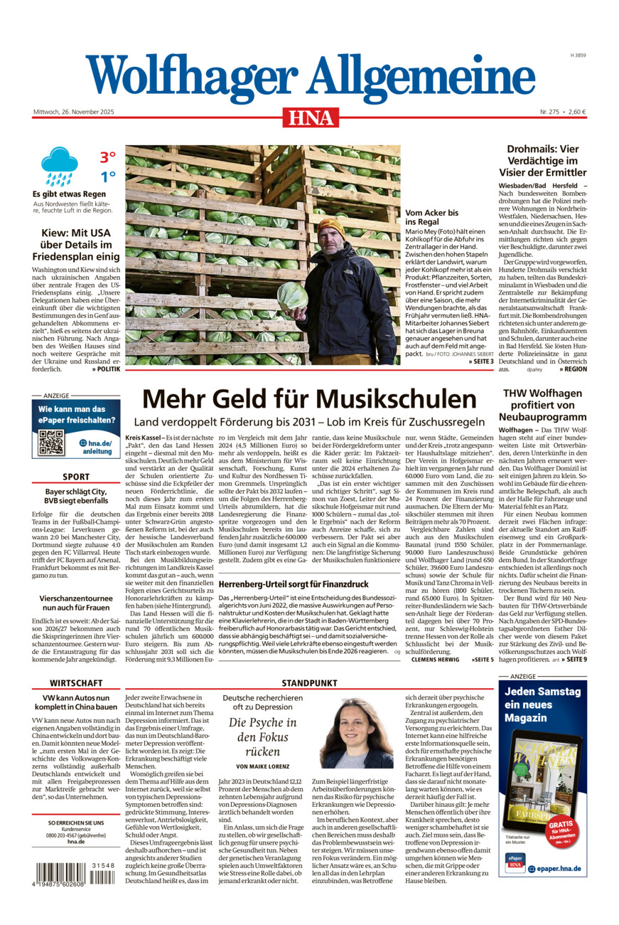 Wolfhager Allgemeine vom Mittwoch, 26.11.2025