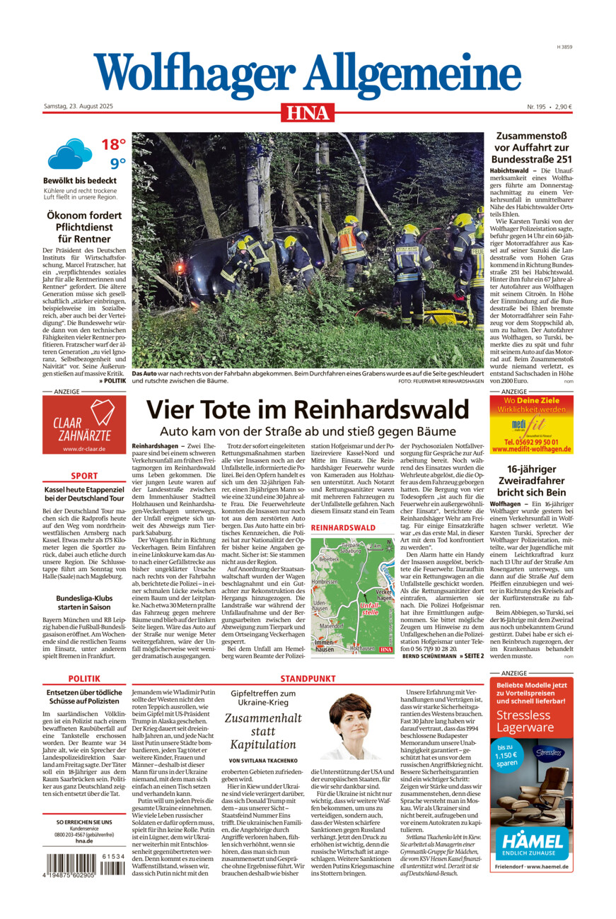 Wolfhager Allgemeine vom Samstag, 23.08.2025