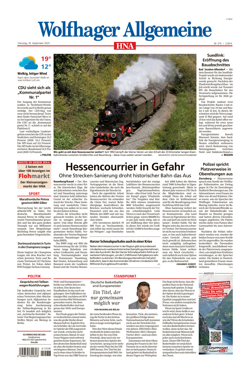 Wolfhager Allgemeine vom Dienstag, 16.09.2025