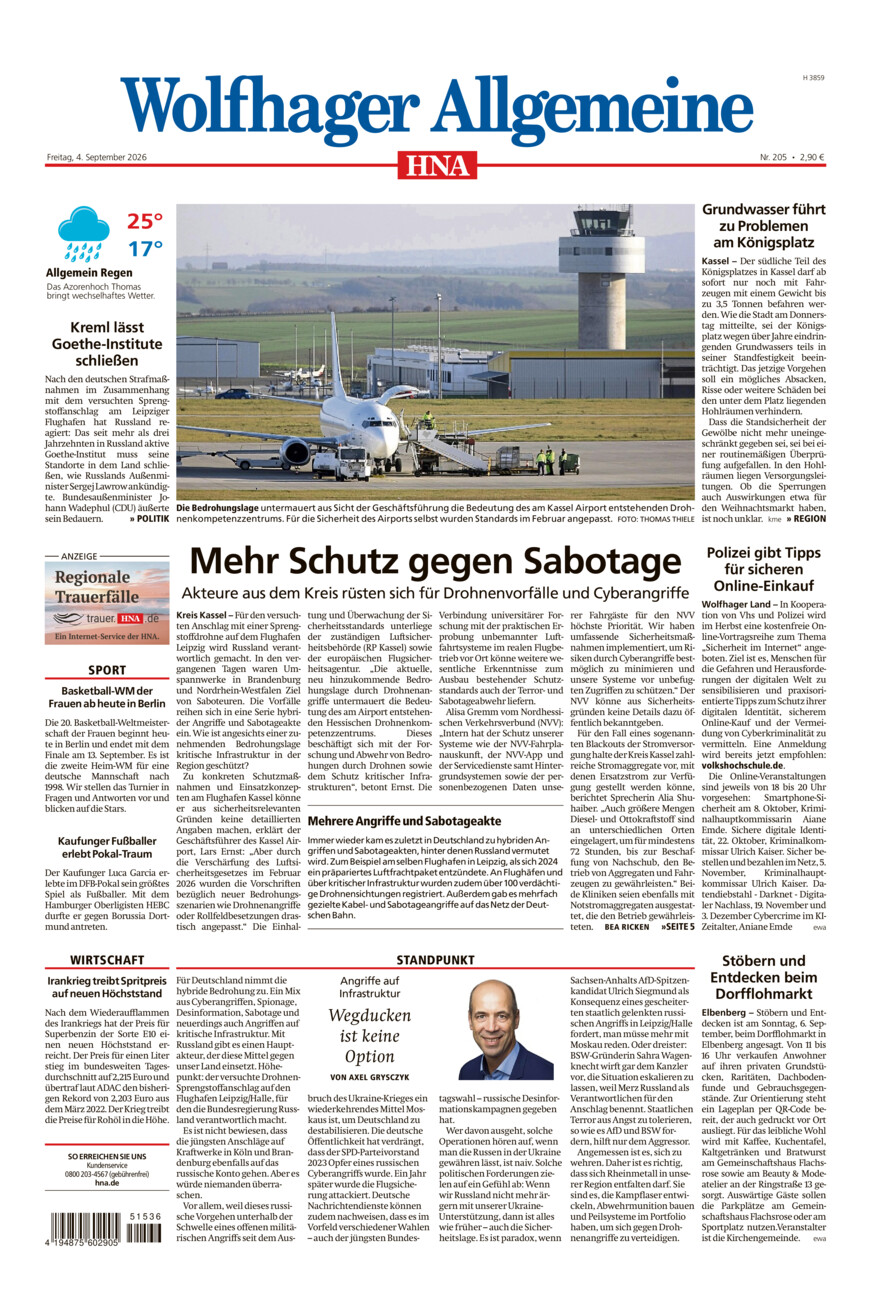Wolfhager Allgemeine vom Freitag, 04.09.2026