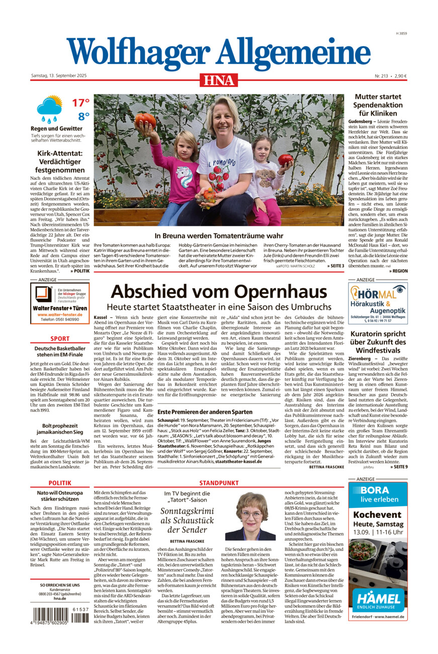 Wolfhager Allgemeine vom Samstag, 13.09.2025