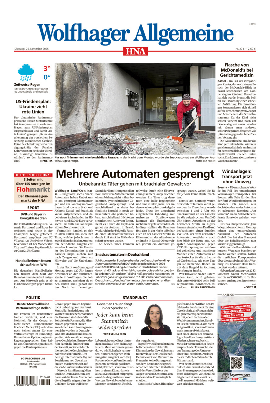 Wolfhager Allgemeine vom Dienstag, 25.11.2025