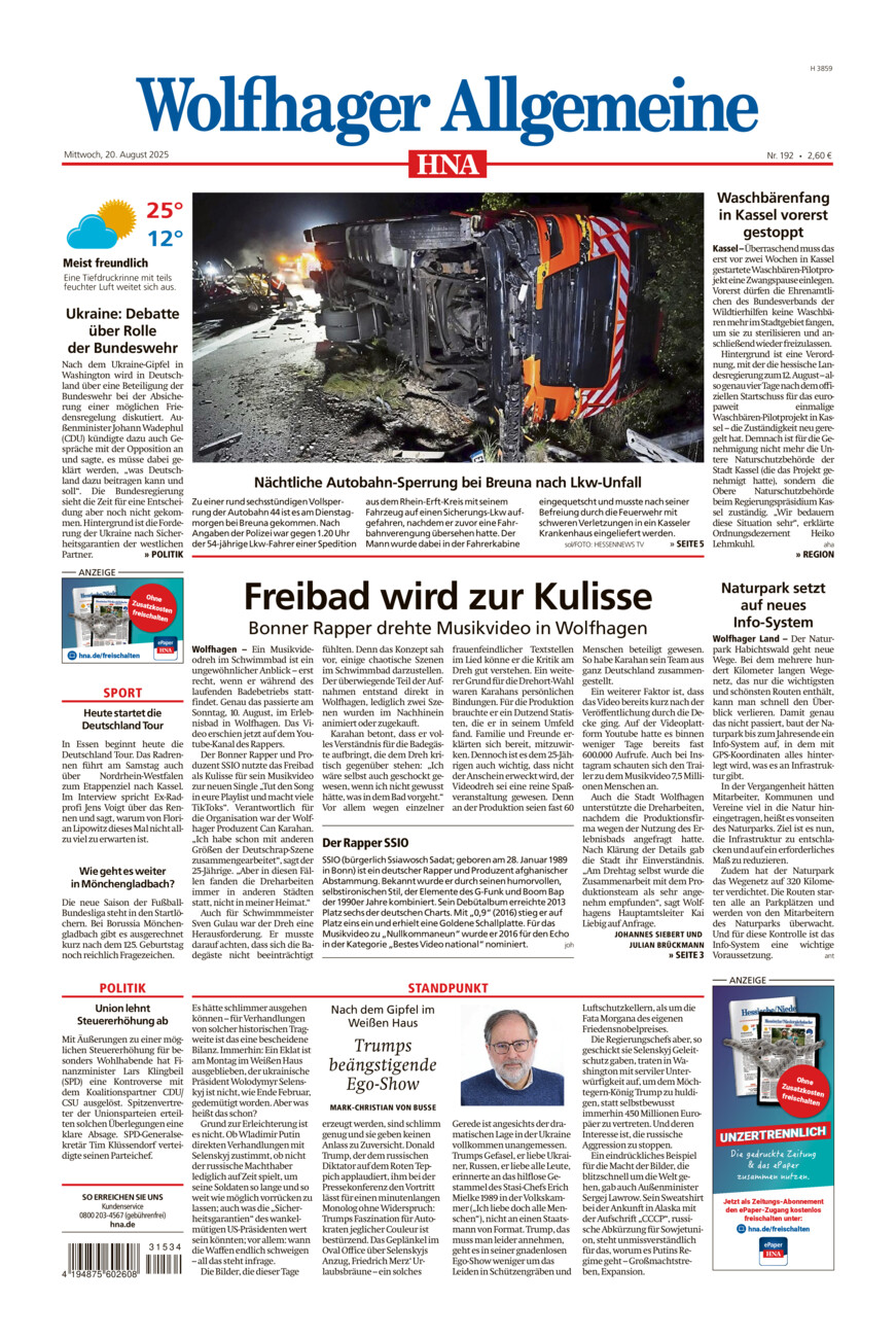 Wolfhager Allgemeine vom Mittwoch, 20.08.2025