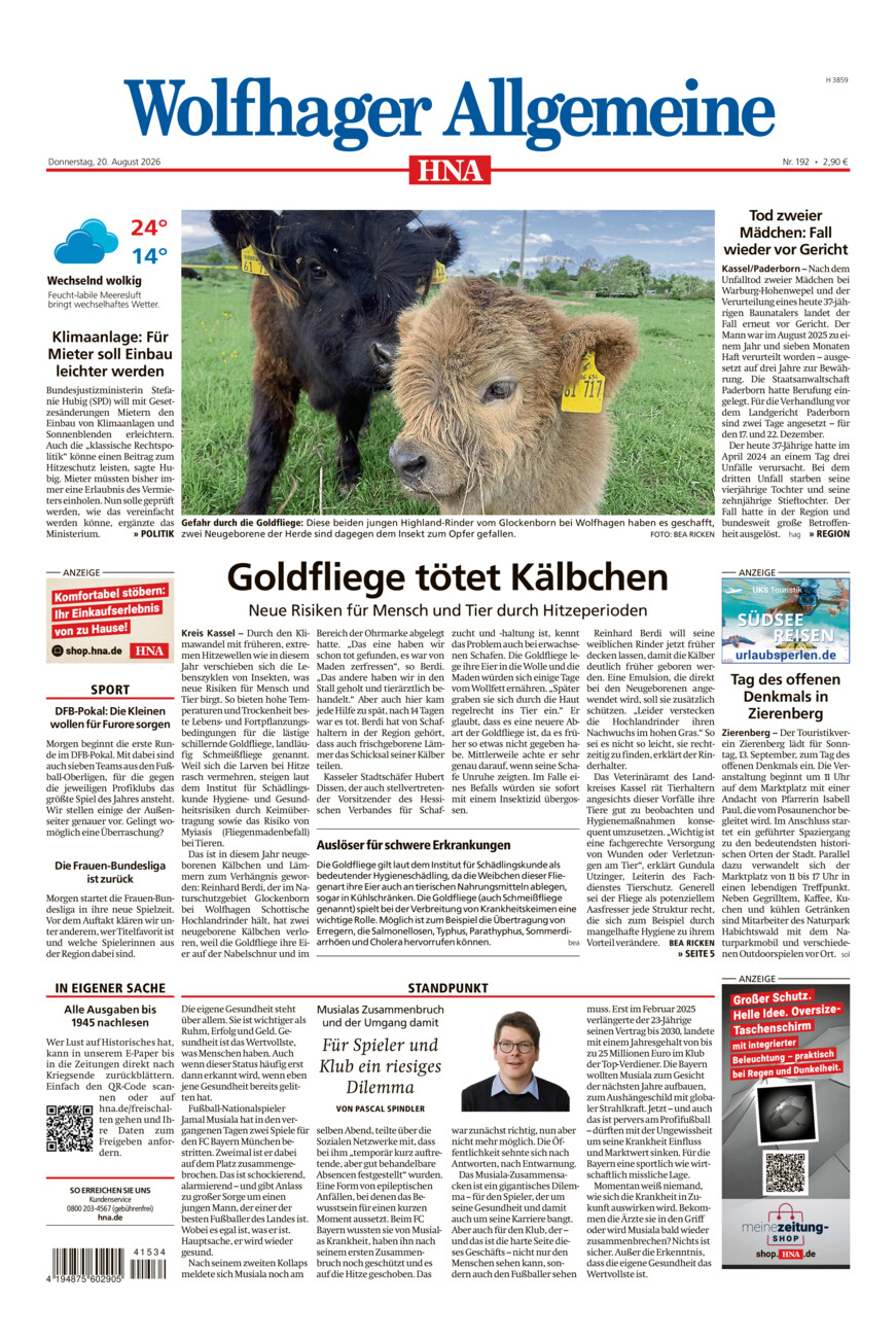 Wolfhager Allgemeine vom Donnerstag, 20.08.2026