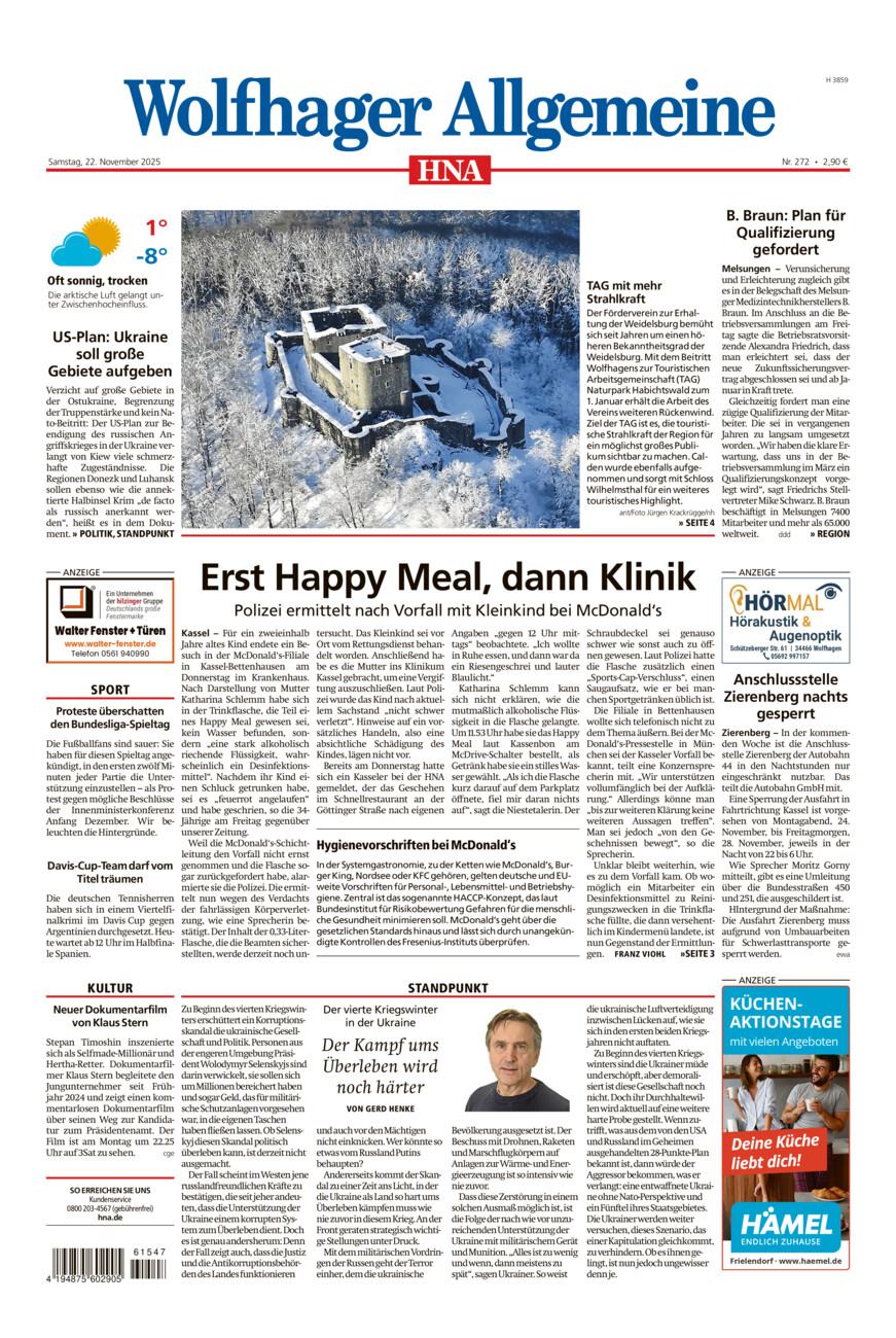 Wolfhager Allgemeine vom Samstag, 22.11.2025