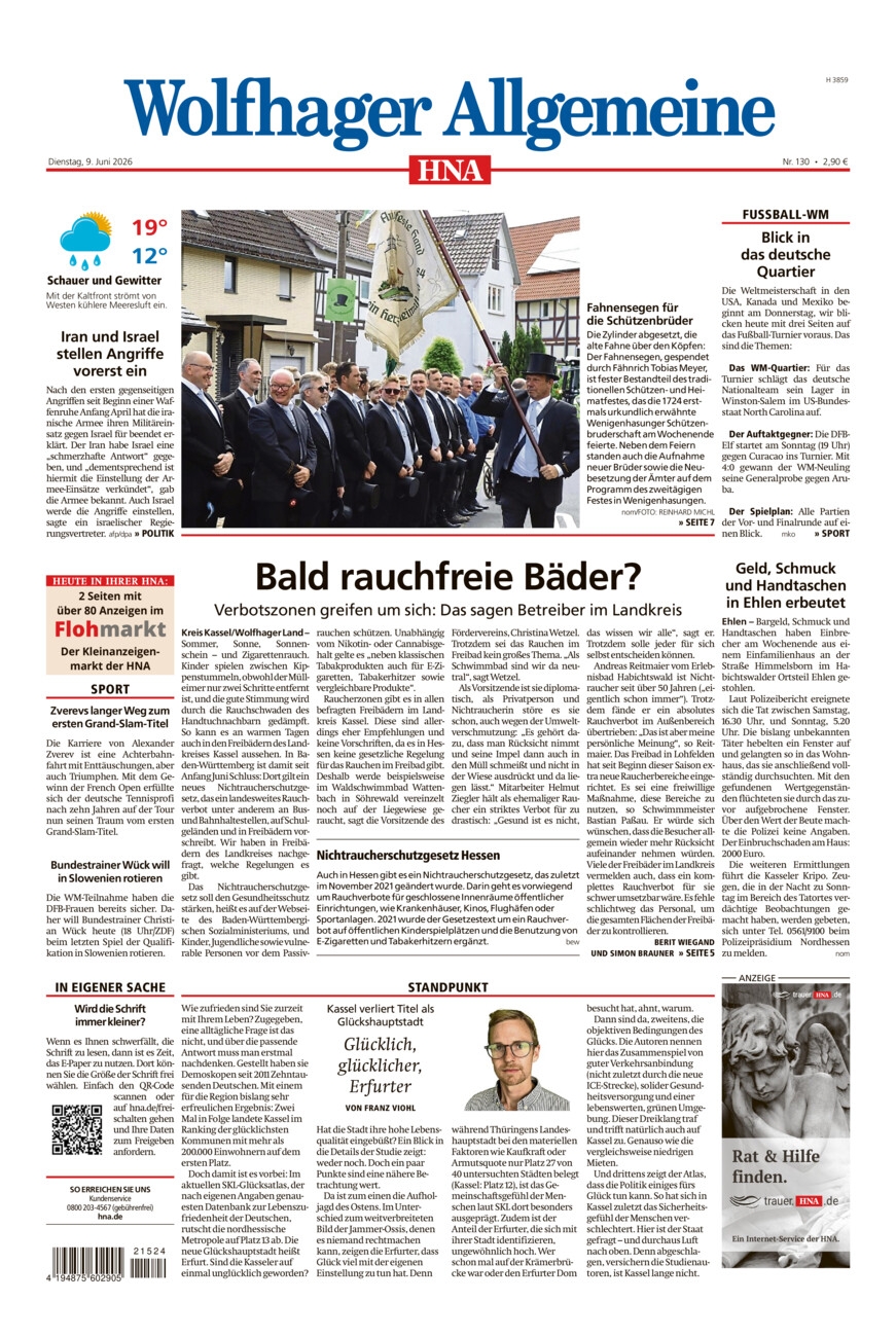 Wolfhager Allgemeine vom Dienstag, 09.06.2026
