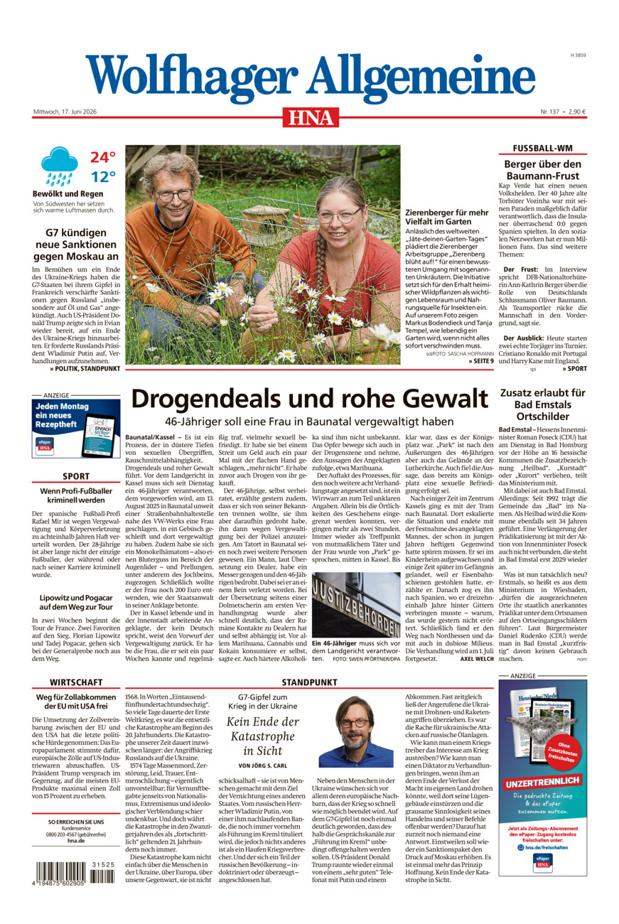 Wolfhager Allgemeine vom Mittwoch, 17.06.2026