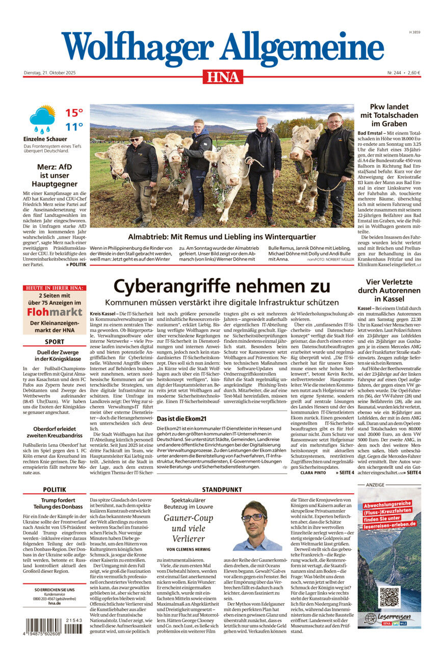 Wolfhager Allgemeine vom Dienstag, 21.10.2025