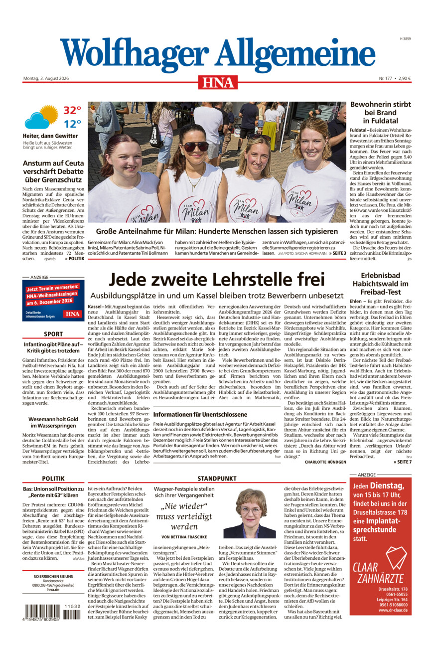Wolfhager Allgemeine vom Montag, 03.08.2026