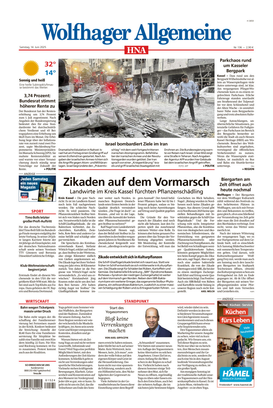 Wolfhager Allgemeine vom Samstag, 14.06.2025