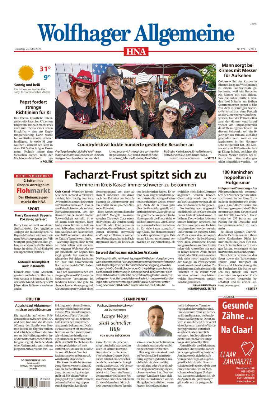 Wolfhager Allgemeine vom Dienstag, 26.05.2026