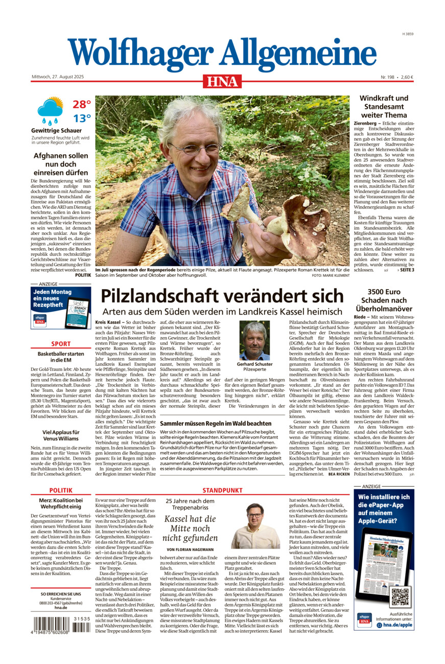 Wolfhager Allgemeine vom Mittwoch, 27.08.2025
