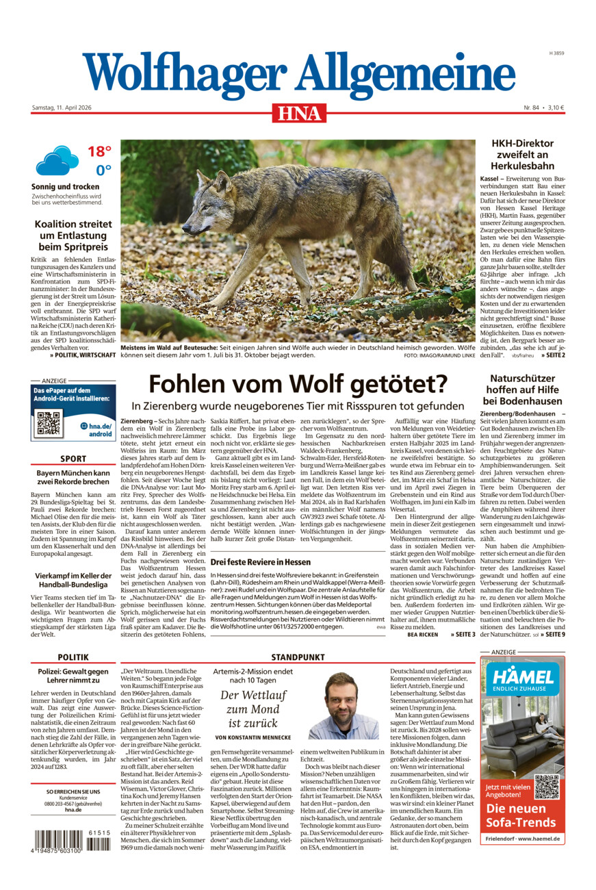 Wolfhager Allgemeine vom Samstag, 11.04.2026