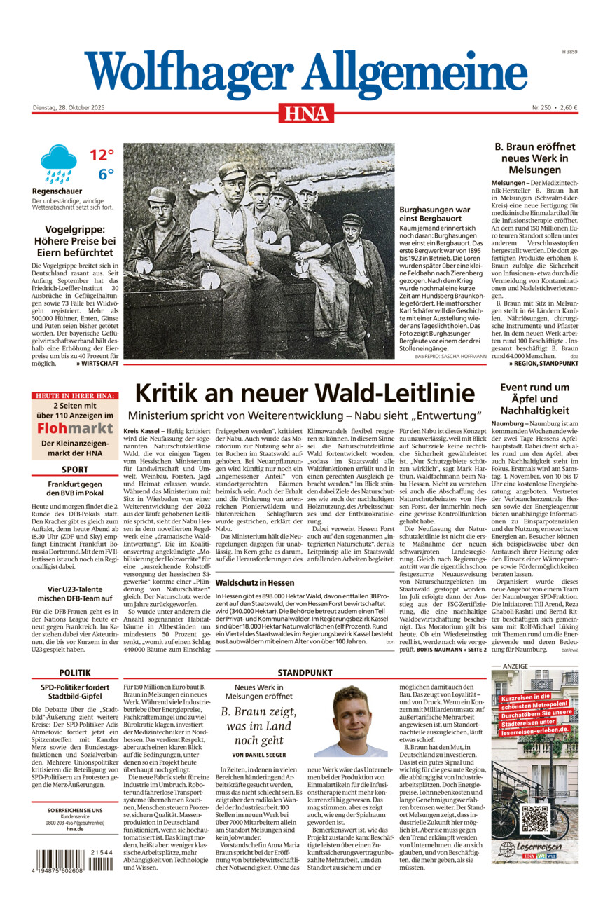 Wolfhager Allgemeine vom Dienstag, 28.10.2025