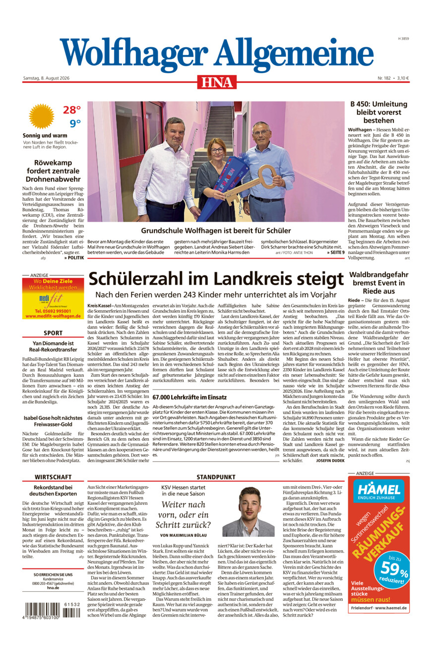 Wolfhager Allgemeine vom Samstag, 08.08.2026