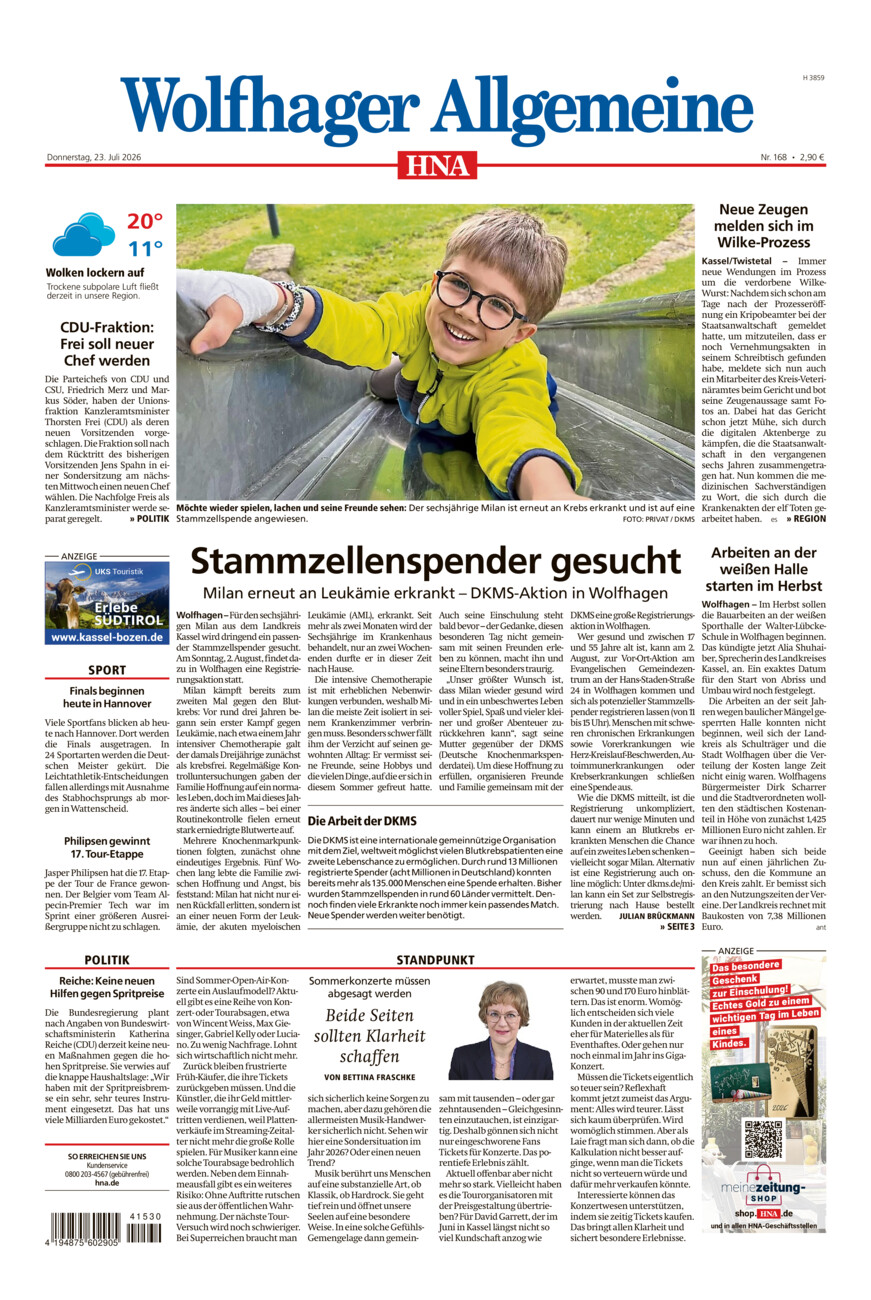 Wolfhager Allgemeine vom Donnerstag, 23.07.2026