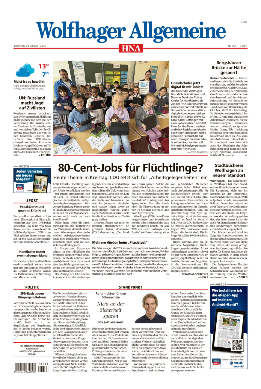 Wolfhager Allgemeine vom Mittwoch, 29.10.2025