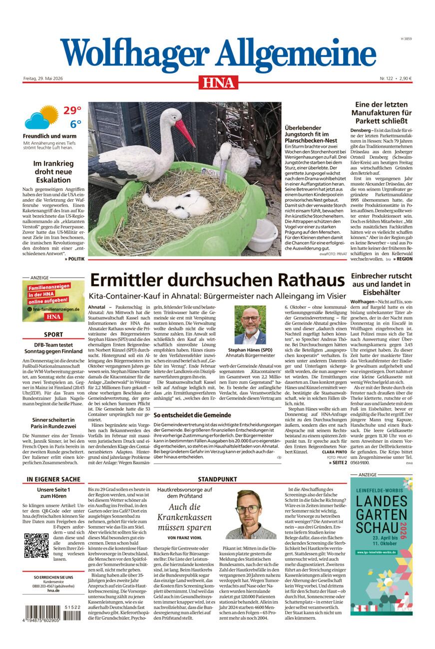 Wolfhager Allgemeine vom Freitag, 29.05.2026