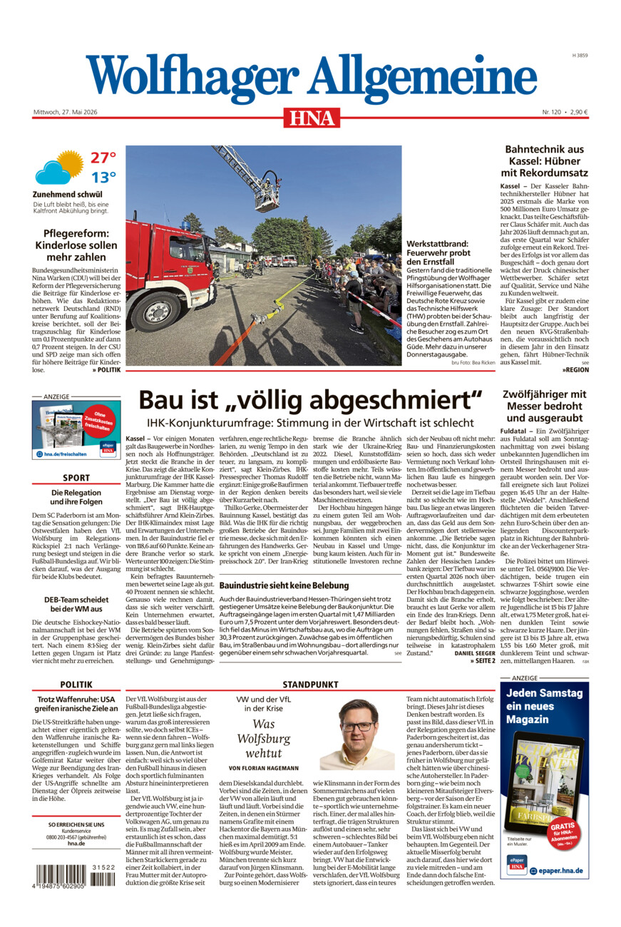 Wolfhager Allgemeine vom Mittwoch, 27.05.2026