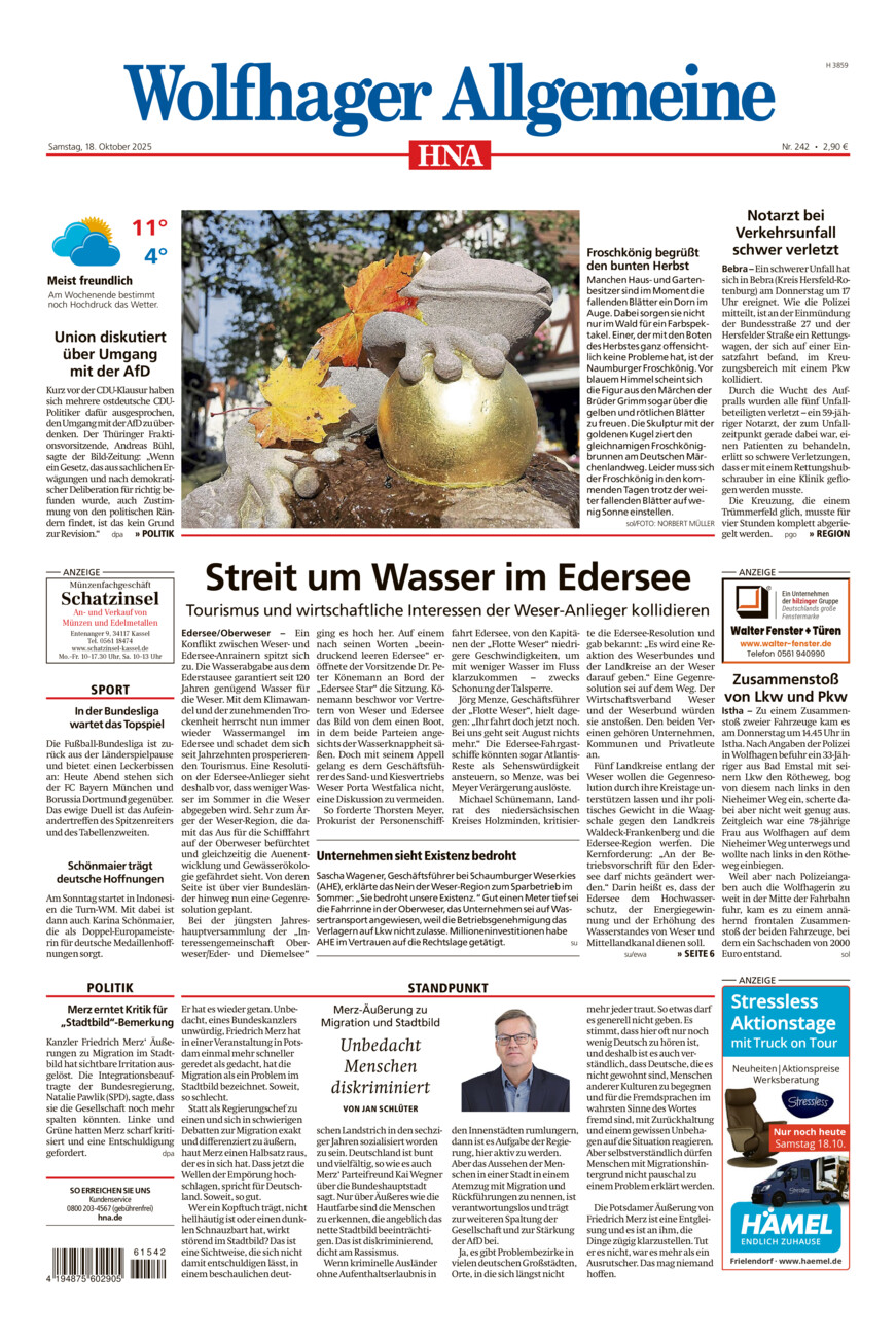 Wolfhager Allgemeine vom Samstag, 18.10.2025