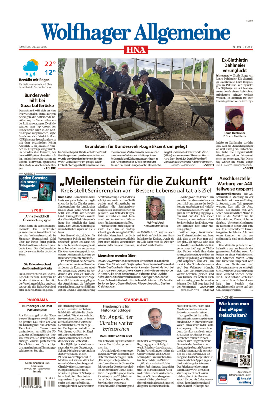 Wolfhager Allgemeine vom Mittwoch, 30.07.2025