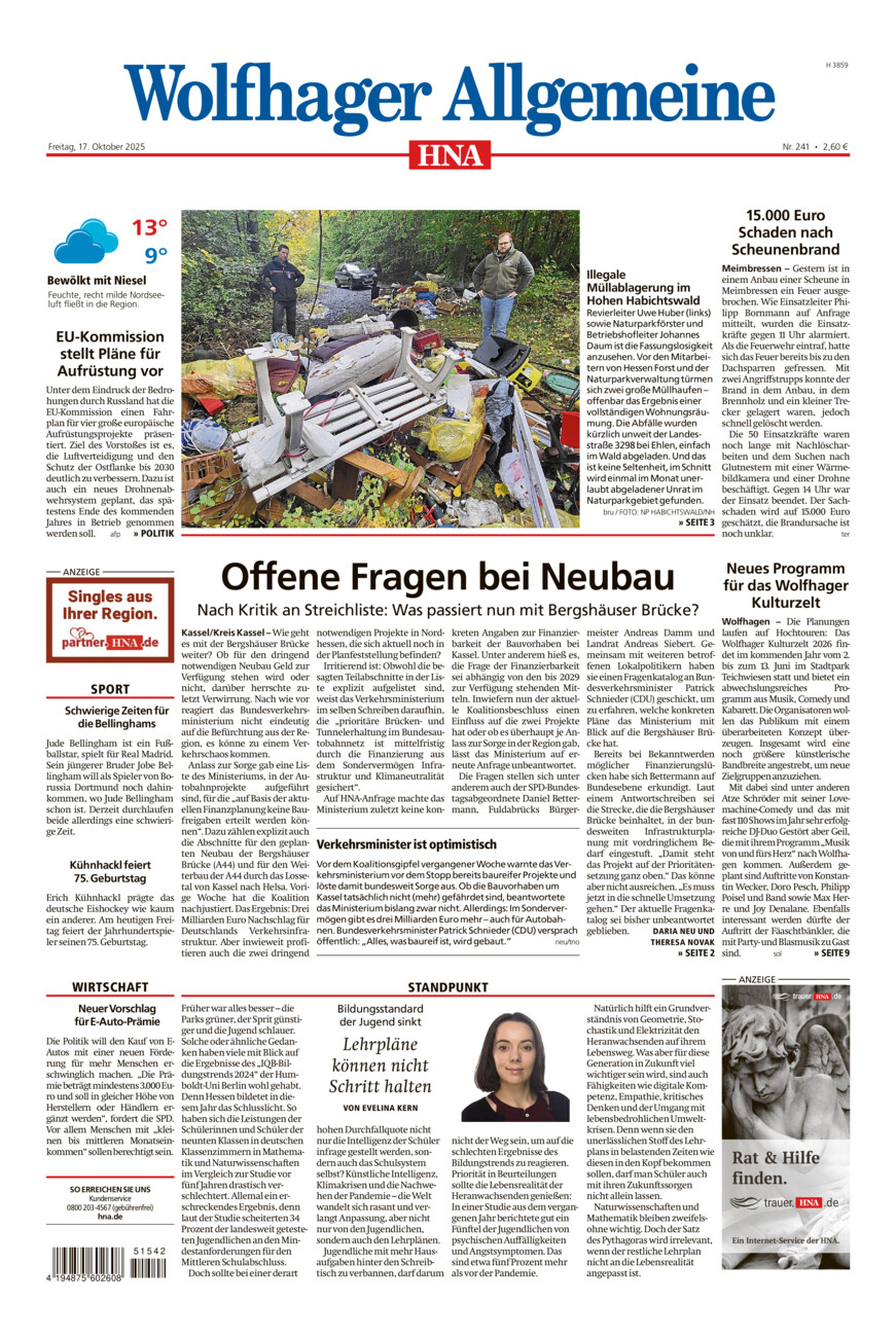 Wolfhager Allgemeine vom Freitag, 17.10.2025