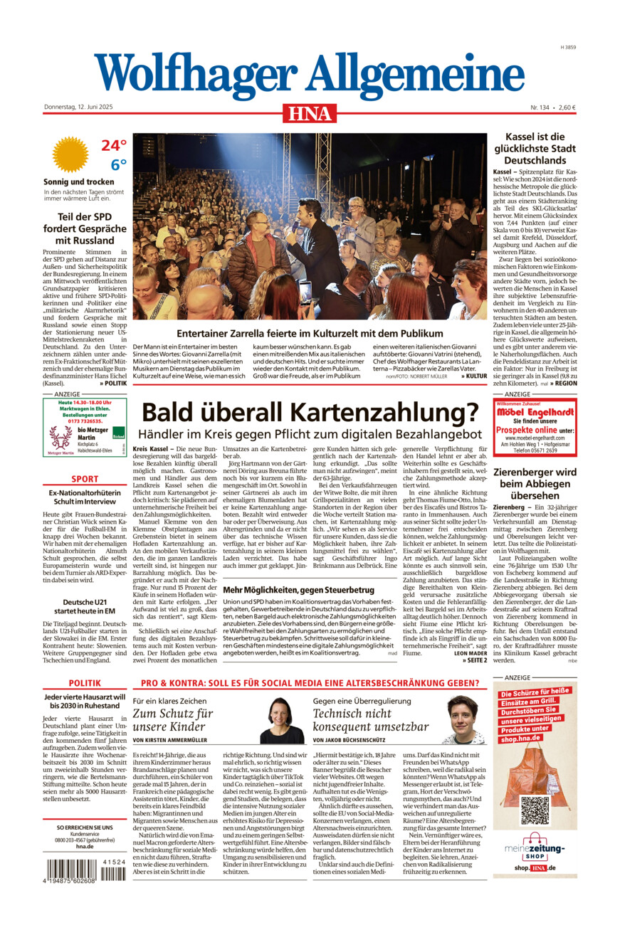 Wolfhager Allgemeine vom Donnerstag, 12.06.2025